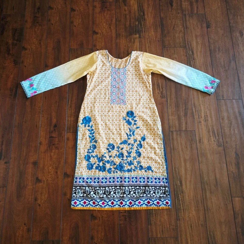 Printed Embroidered Top Kameez Dupatta Long Scarf 100% Cotton Causal Wear Dress - Picture 1 of 8